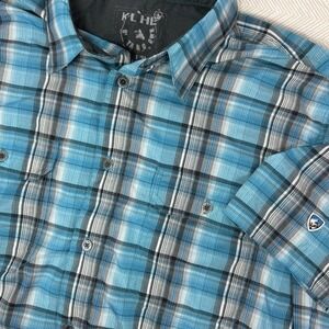 KUHL Plaid Short Sleeve Shirt Mens‎ Medium Gorp Core Performance Hiking Outdoors